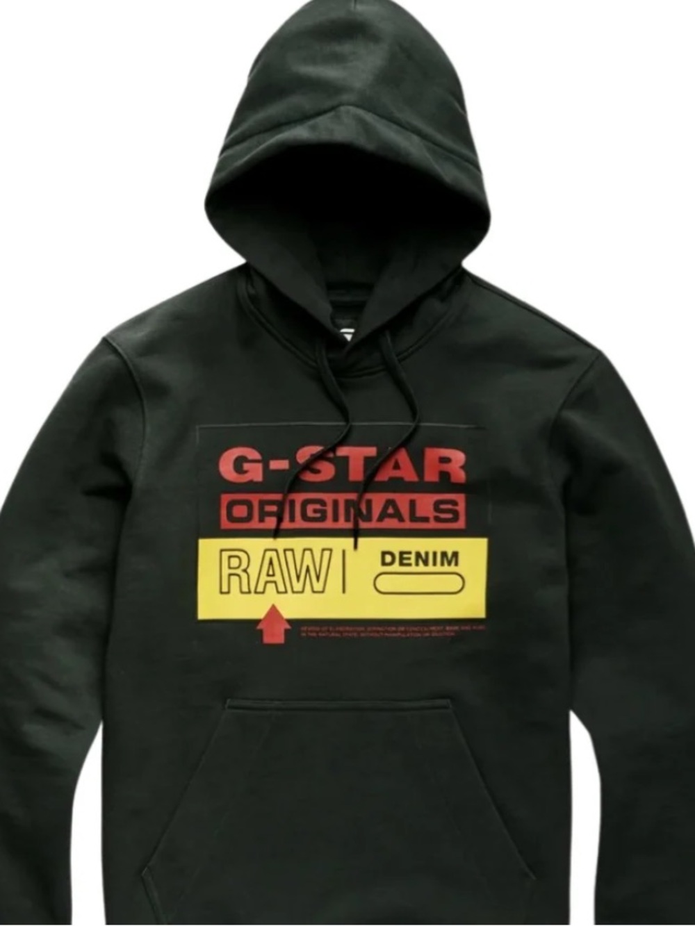 G-Star Raw Originals Print Hoodie Sweatshirt Heavy Shetland Dark Black Size XS